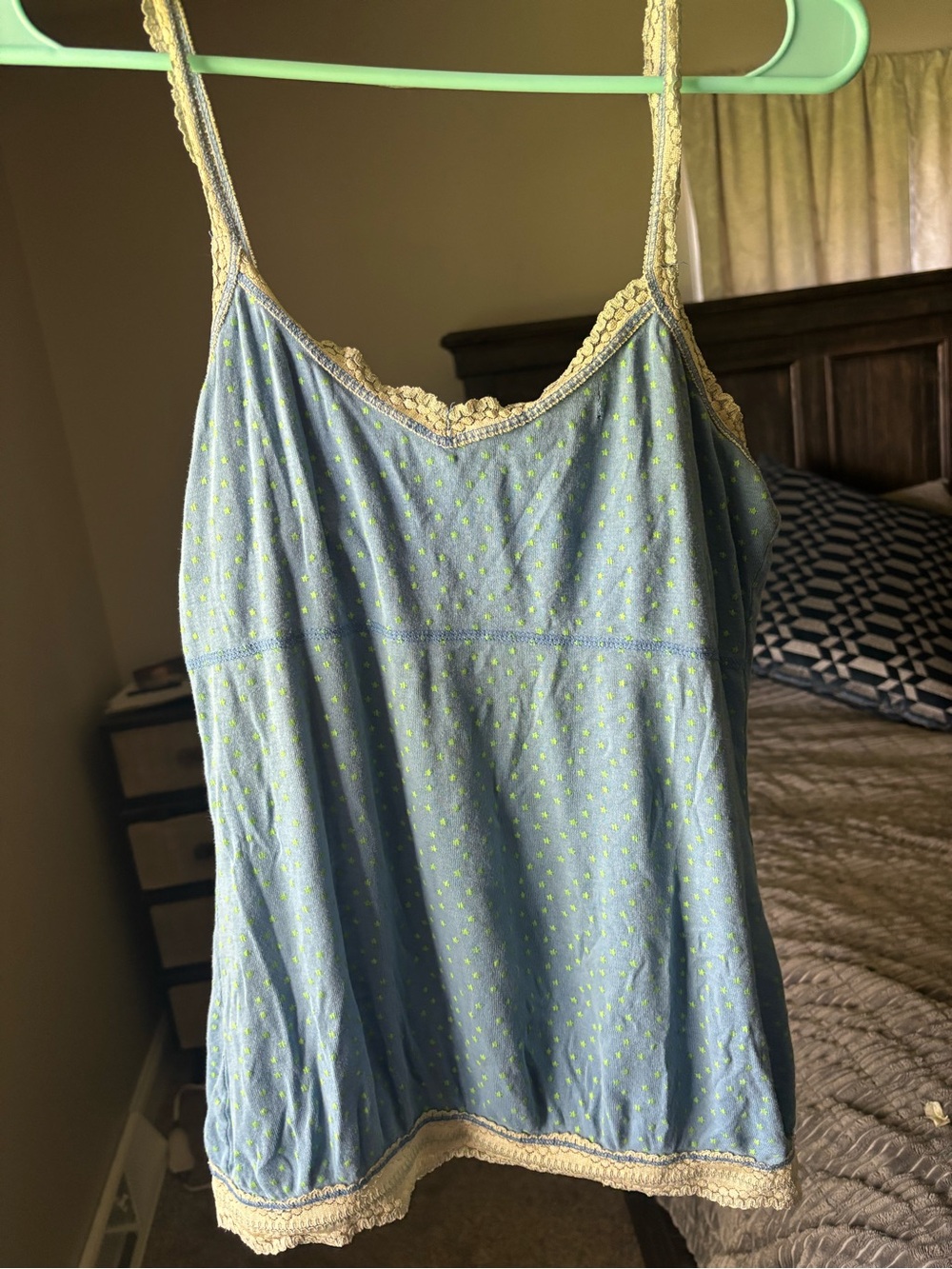 Blue Polka Dot Lace Trim Camisole babydoll style
